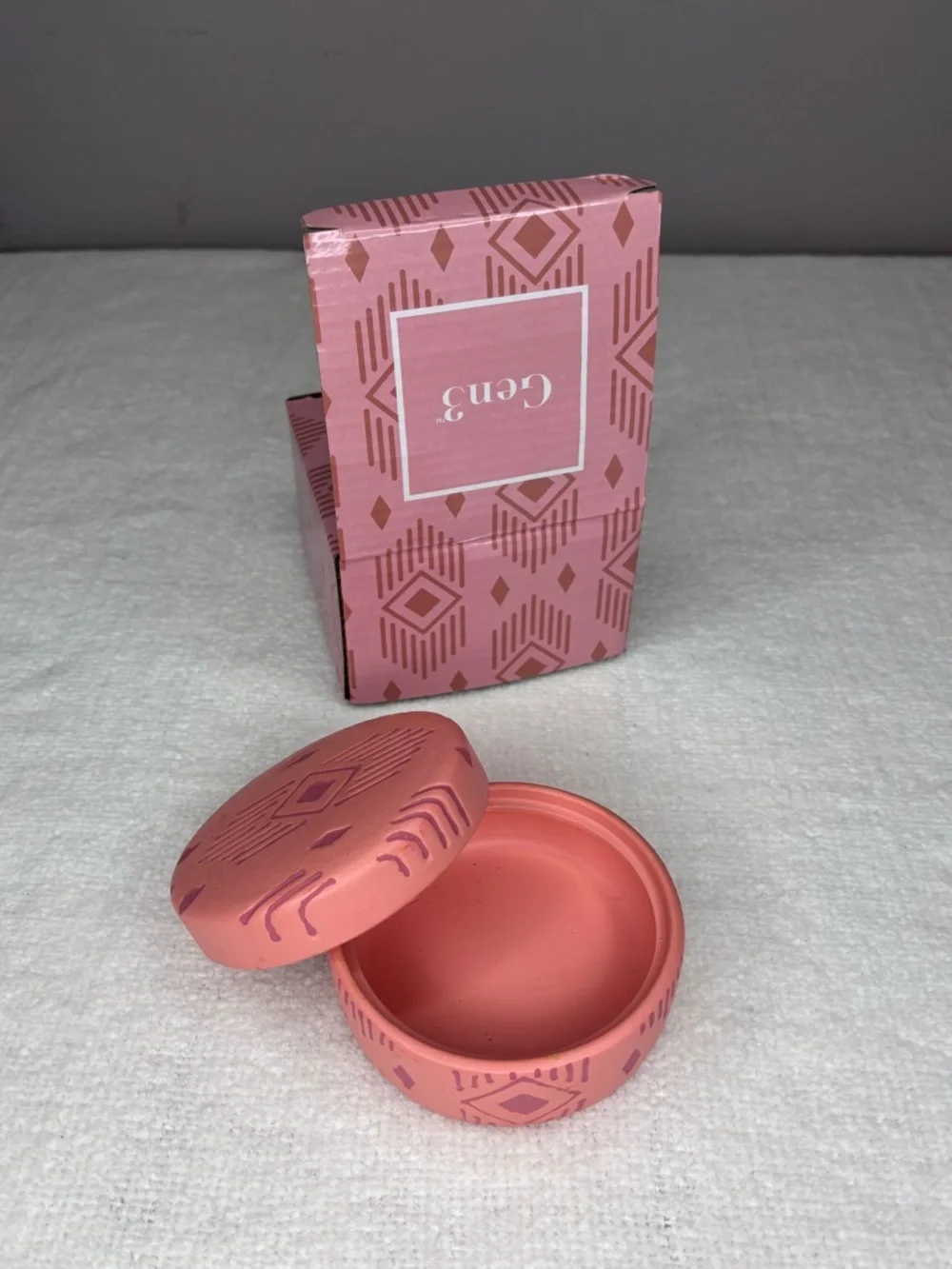 Gen3 Accents Blake Trinket Dish W/Lid pink terracotta textured clay tribal-style